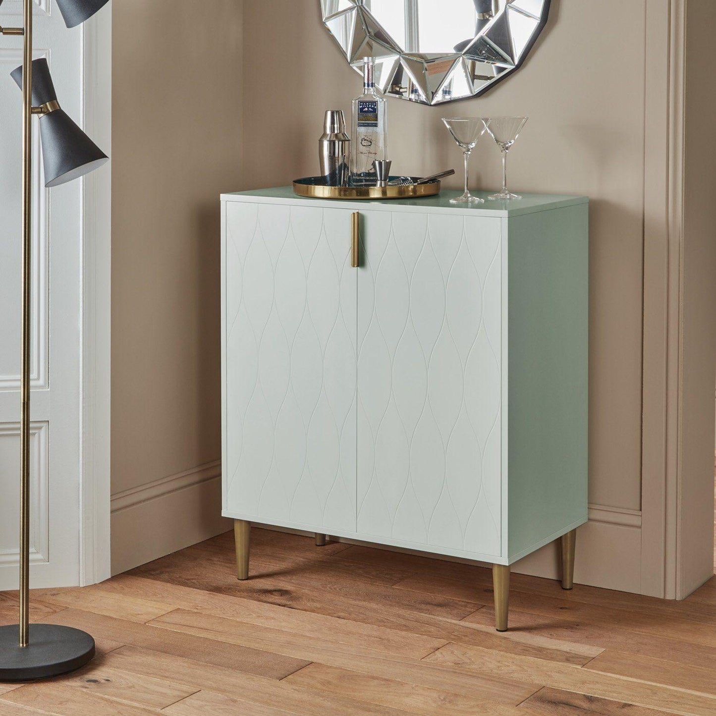 Gloria 2 Door Small Sideboard - Sage & Brass Legs