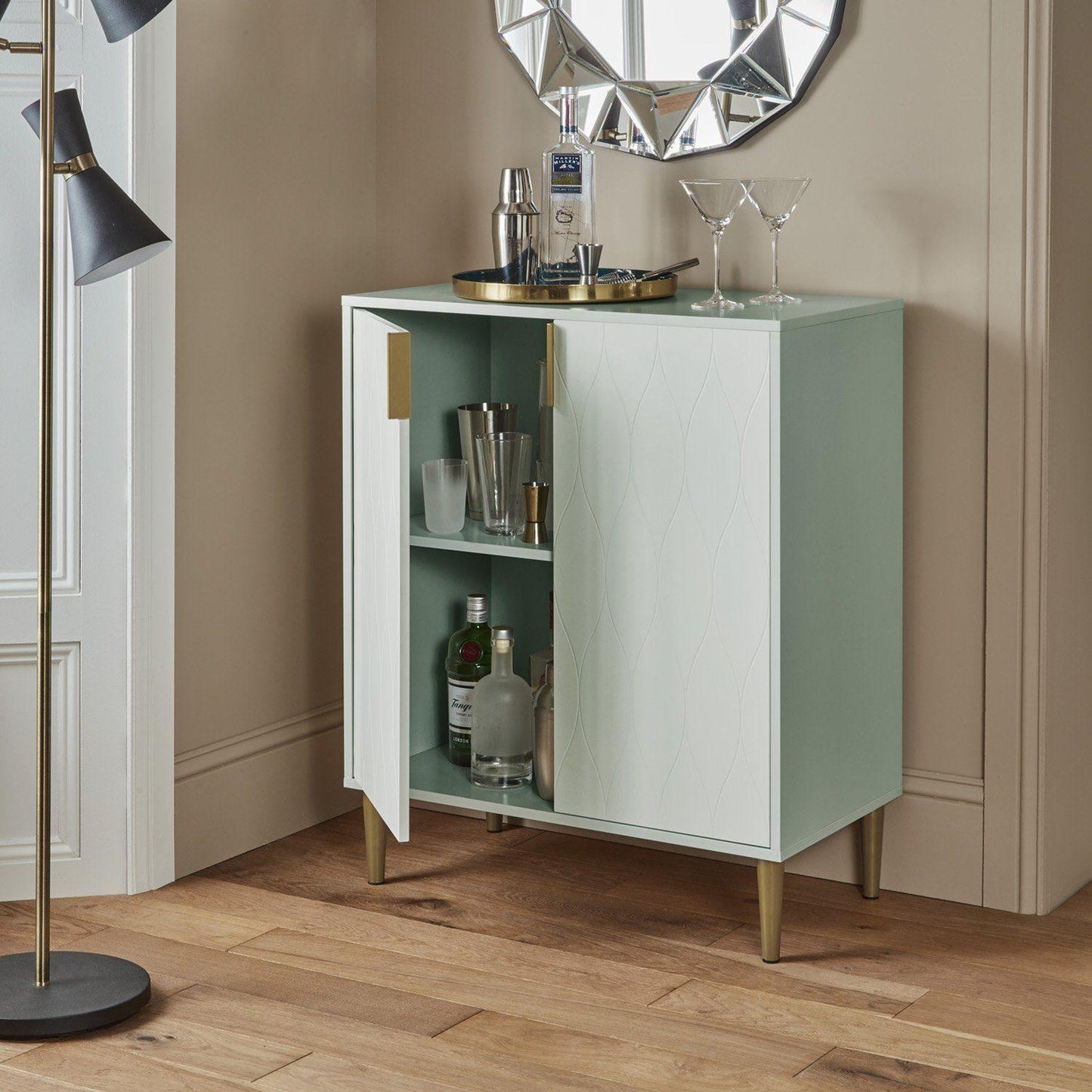 Gloria 2 Door Small Sideboard - Sage & Brass Legs
