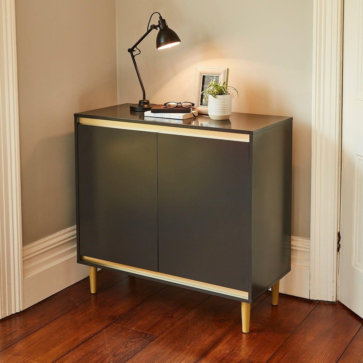 Iliana 2 Door Small Sideboard - Charcoal Grey & Gold Legs