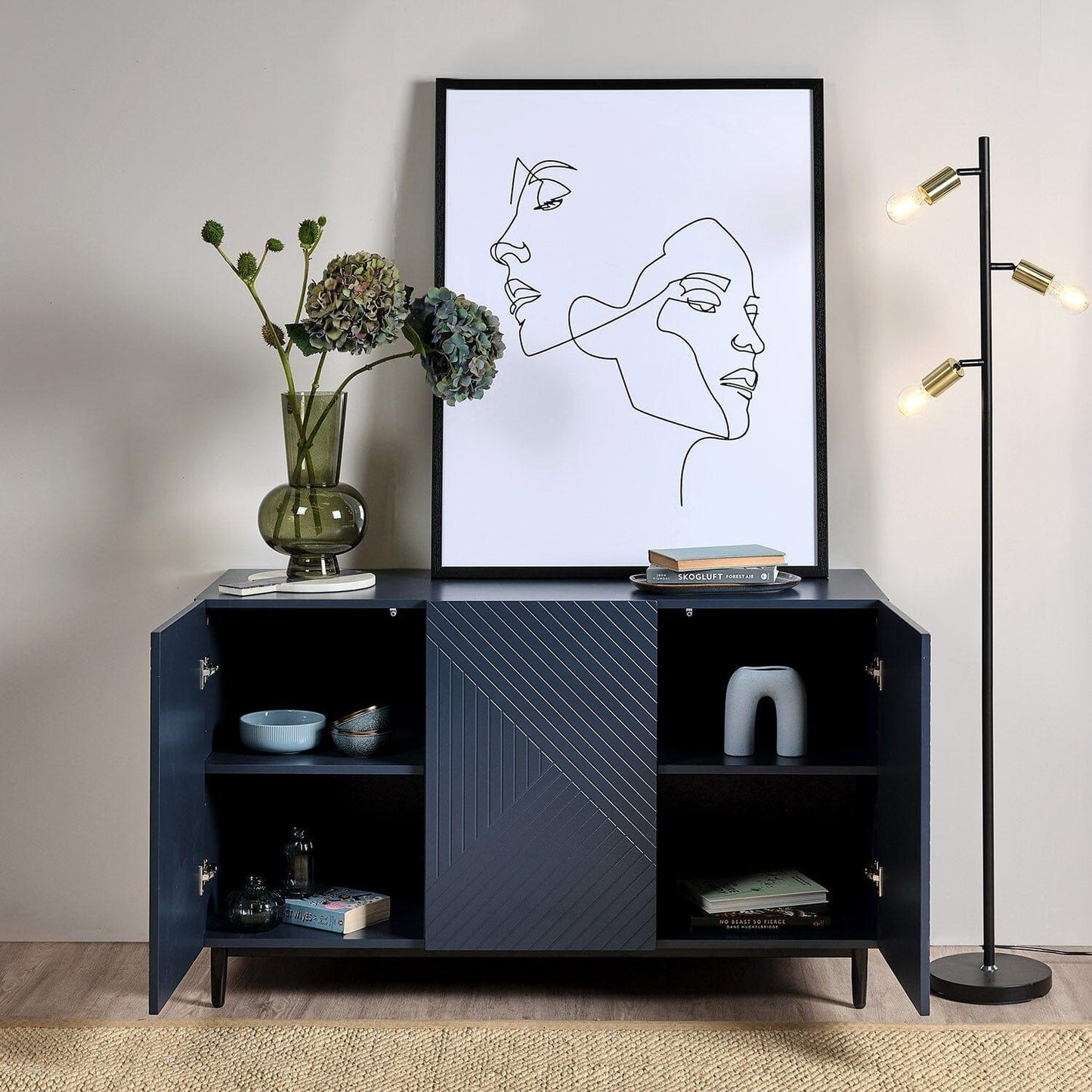 Jack 3 Door Large Sideboard - Geometric Blue